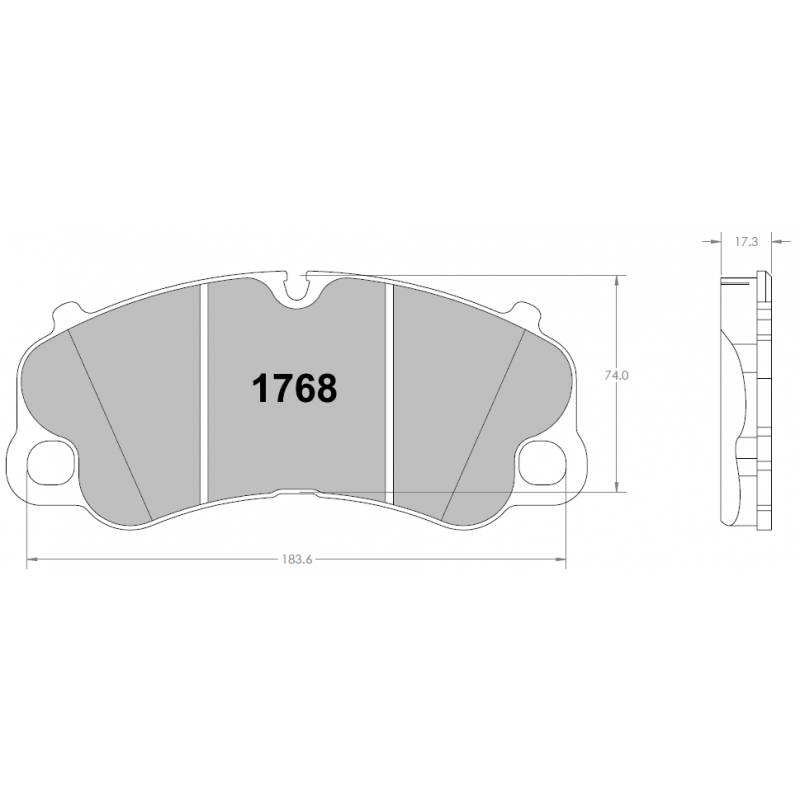 Degressive endurance compound. Race brake pads - Porsche 991 / 992 / Cayman GT4
front pad for original PCCB rotor (74mm radial depth)